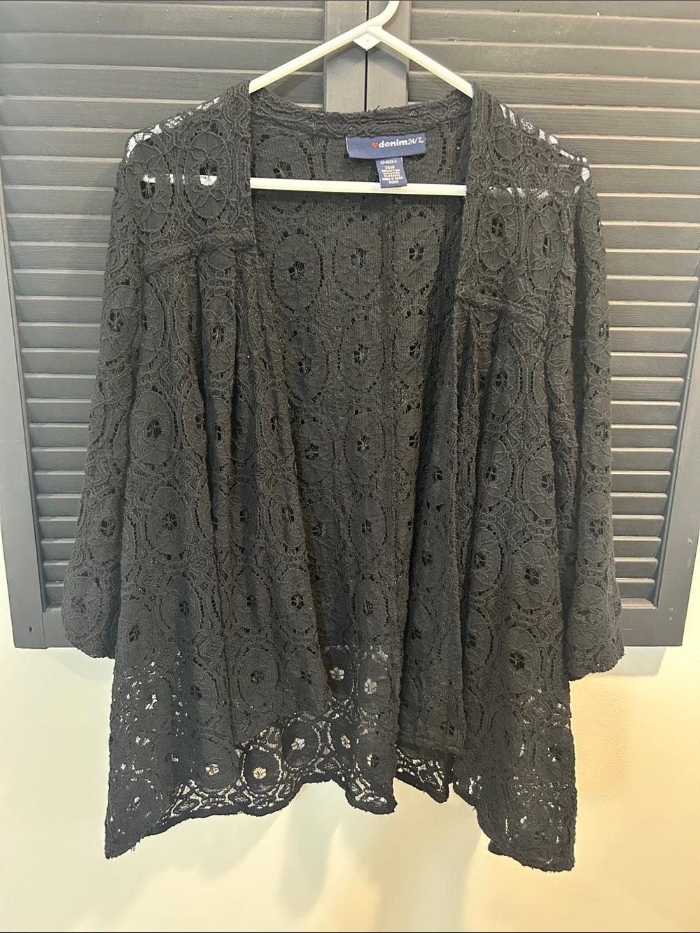 Denim&Co Black Crochet Open Front Tunic